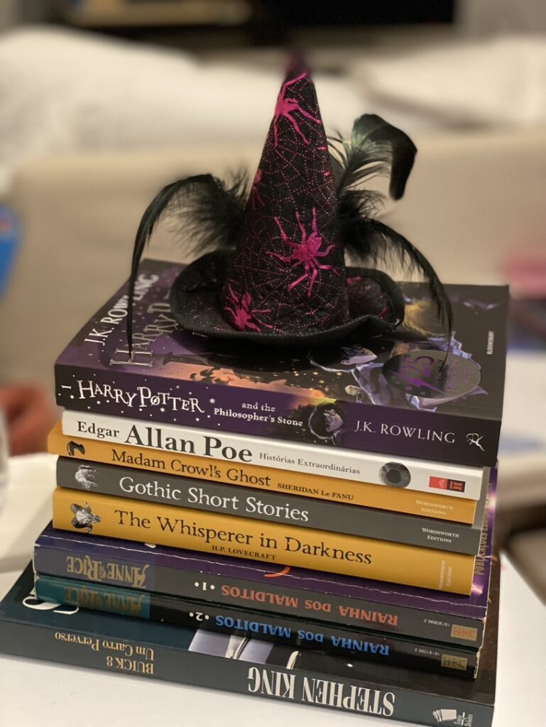 halloween book stack